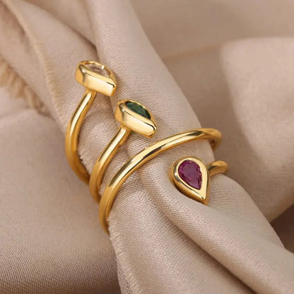 Colorful Zircon Ring Versatile Simple Handmade Open End Ring for Women