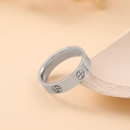 Cross printed metal style ring for women with minimalist design, fashionable and light luxury ring