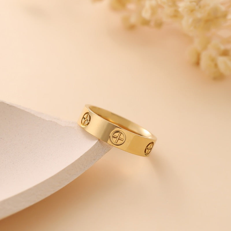 Cross printed metal style ring for women with minimalist design, fashionable and light luxury ring