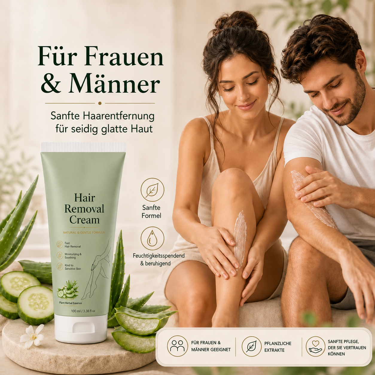 Natürliche sanfte Haarentfernung screme | Für Frauen & Männer, empfindliche Haut