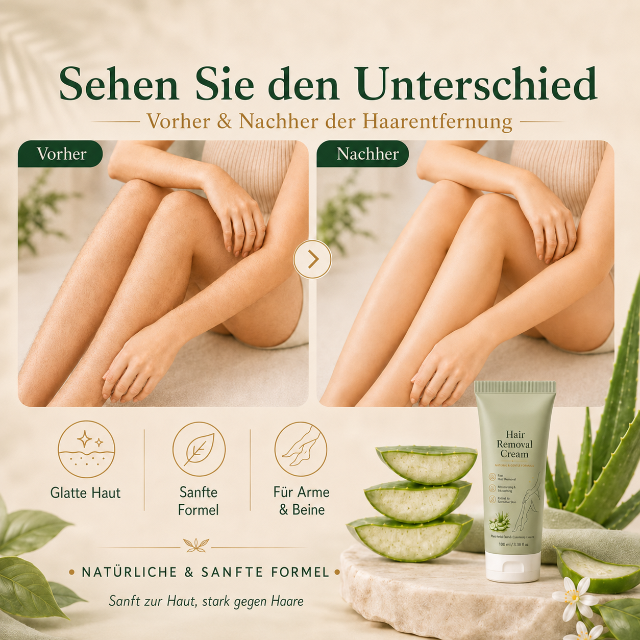 Natürliche sanfte Haarentfernung screme | Für Frauen & Männer, empfindliche Haut
